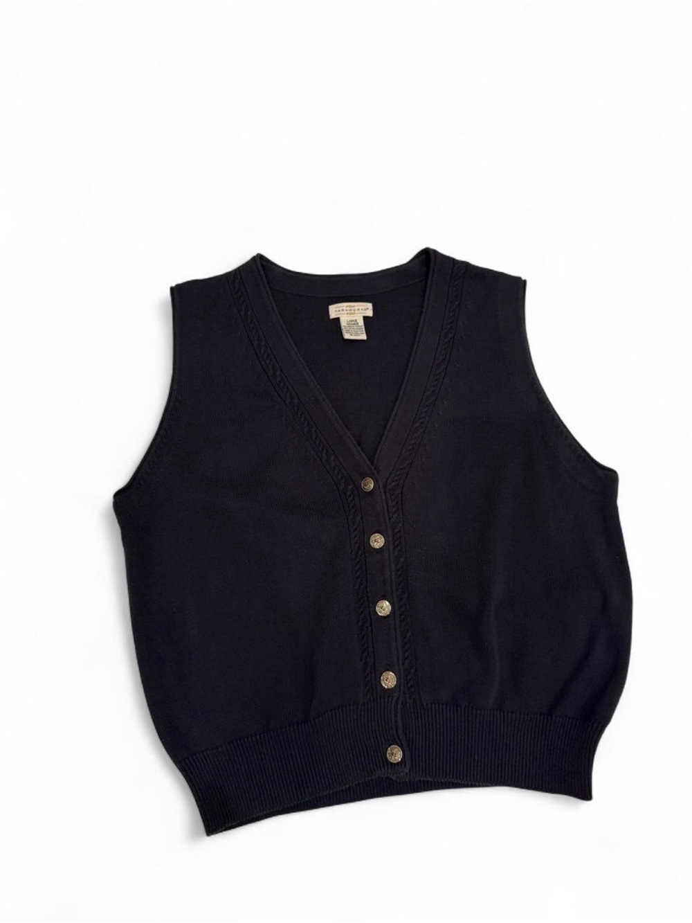 Vintage Navy Blue Button-Front V-Neck Knit Vest Sweater